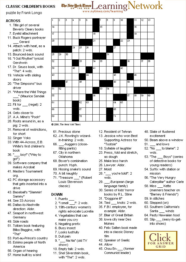 Classic Books And Authors Crossword Answers Donkeytime