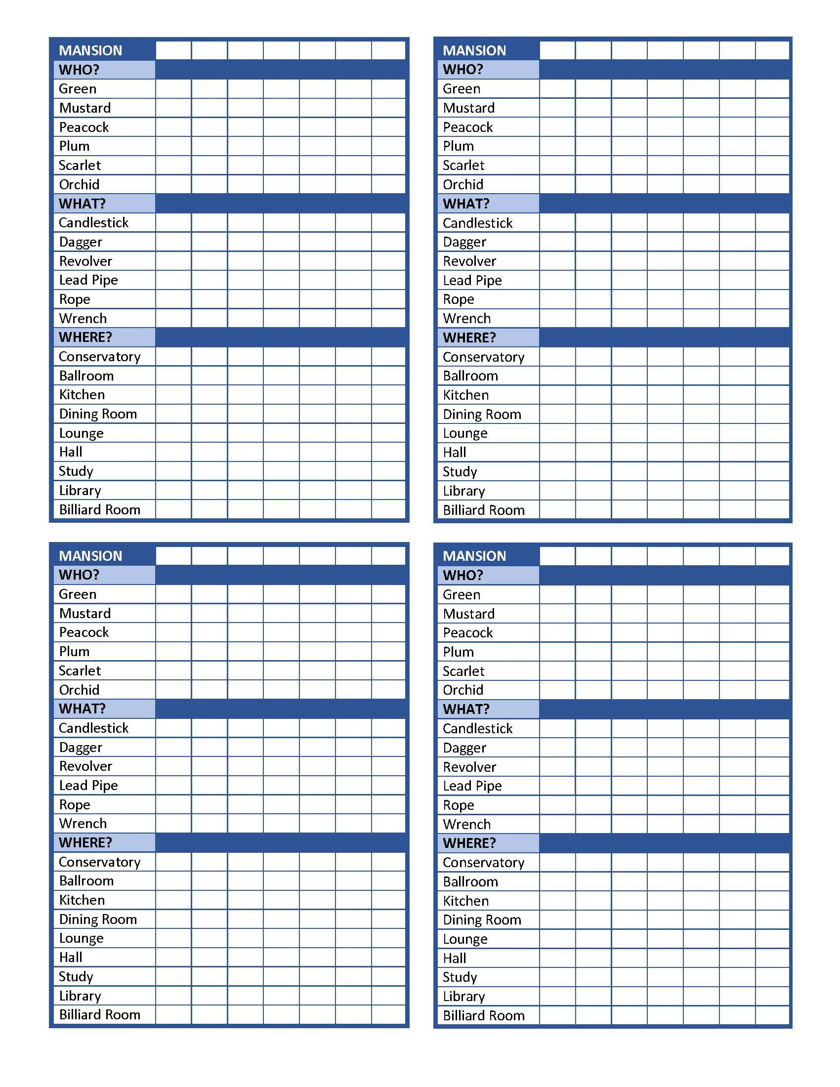 Clue Board Game Mansion Printable Detective Notepad
