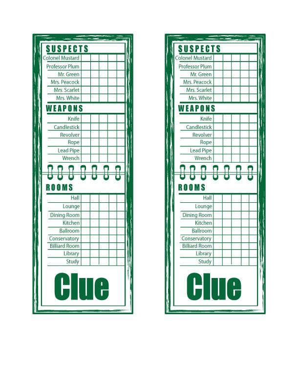 Clue Game Sheets Printable Clue Games Clue Board Game 