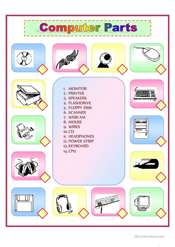 Computer Parts Match Worksheet Free ESL Printable 