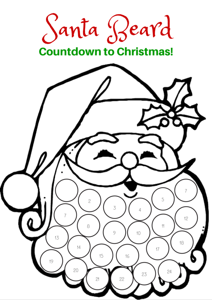 Countdown To Christmas Santa Beard Printable Christmas