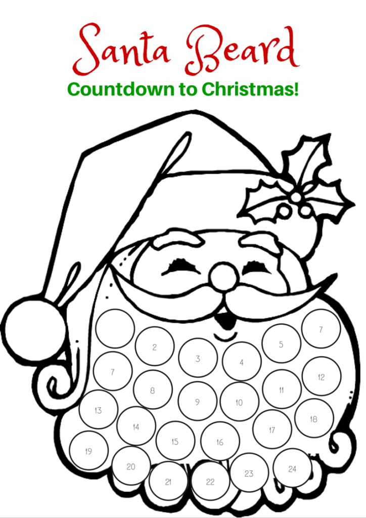 Countdown To Christmas Santa Beard Printable Christmas 