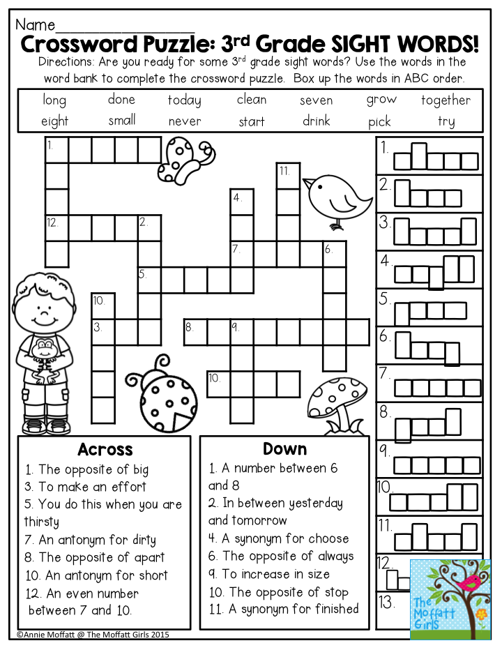 Crossword Puzzle 3rd Grade SIGHT WORDS Great 
