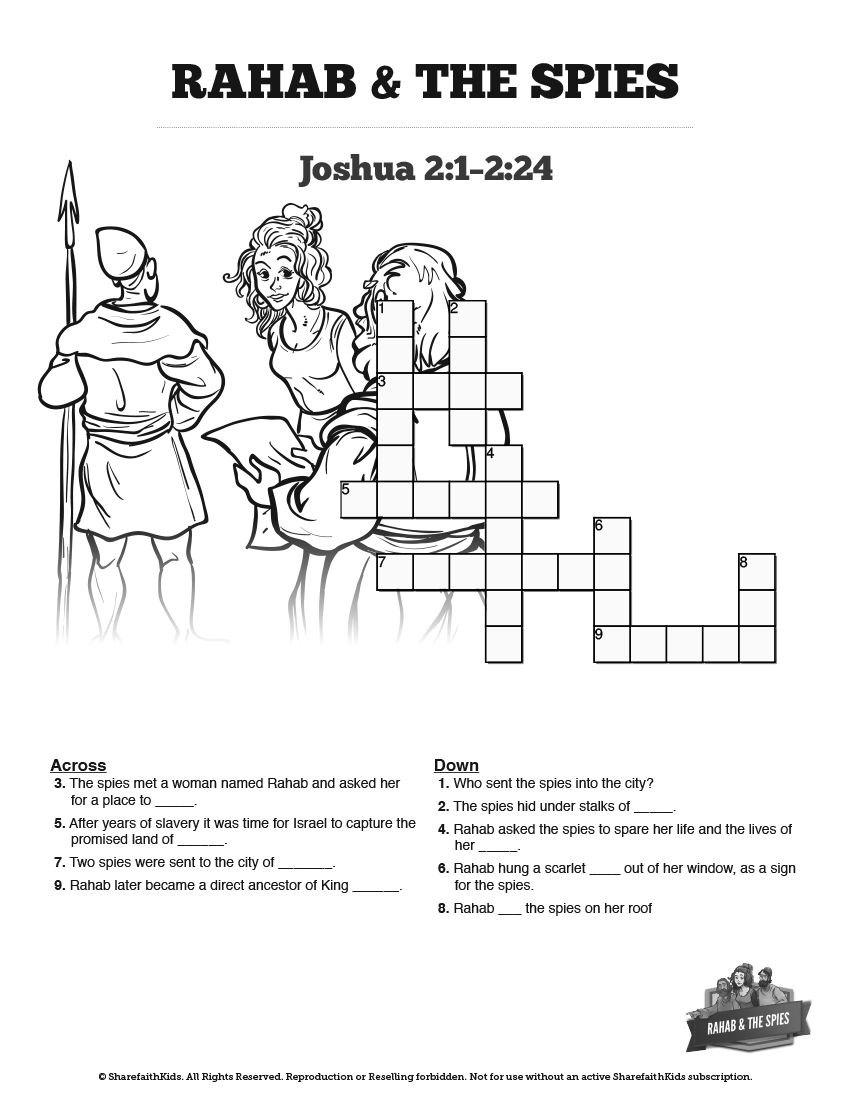 Crossword Puzzle For Rahab Sunday School Lesson Sunday 