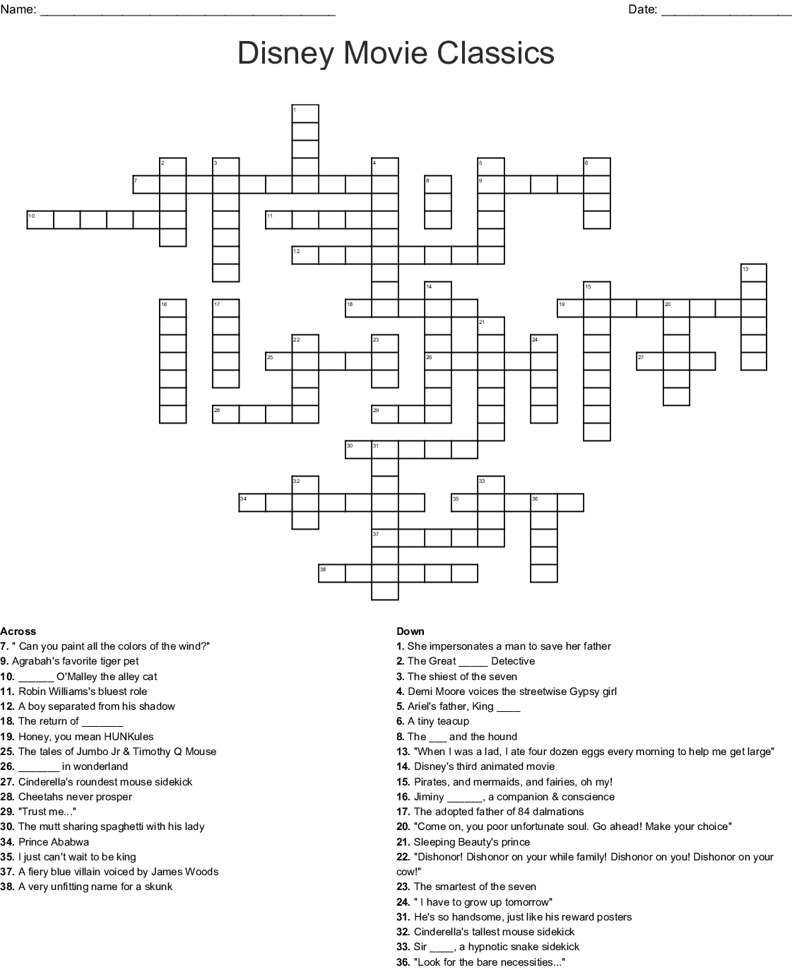 Disney Crossword Puzzles Printable For Adults Printable 