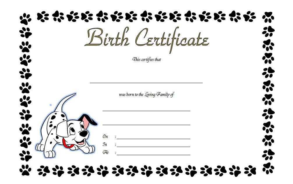 Dog Birth Certificate Template Editable 9 Designs FREE