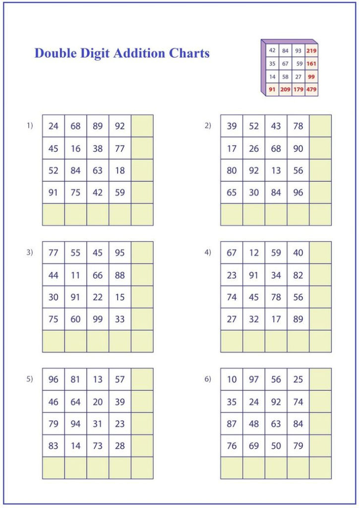 Double Digit Addition Charts Pdf Free Math Worksheets