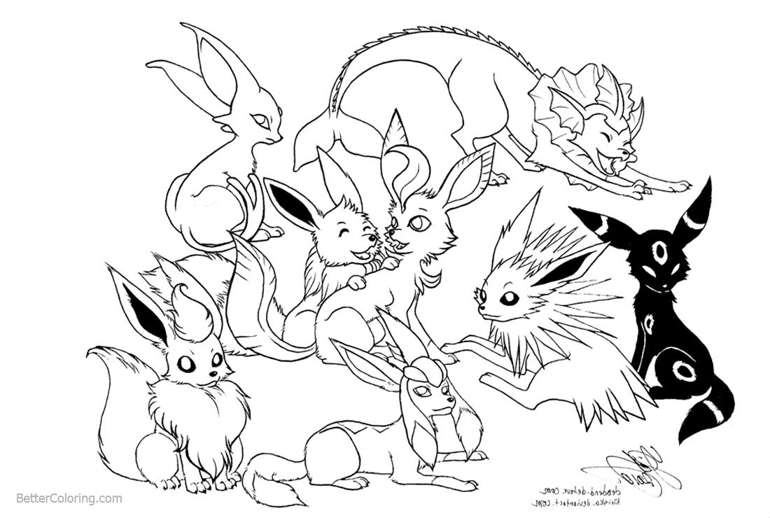 Eevee Coloring Pages Fan Art Eevee Evolutions Free 