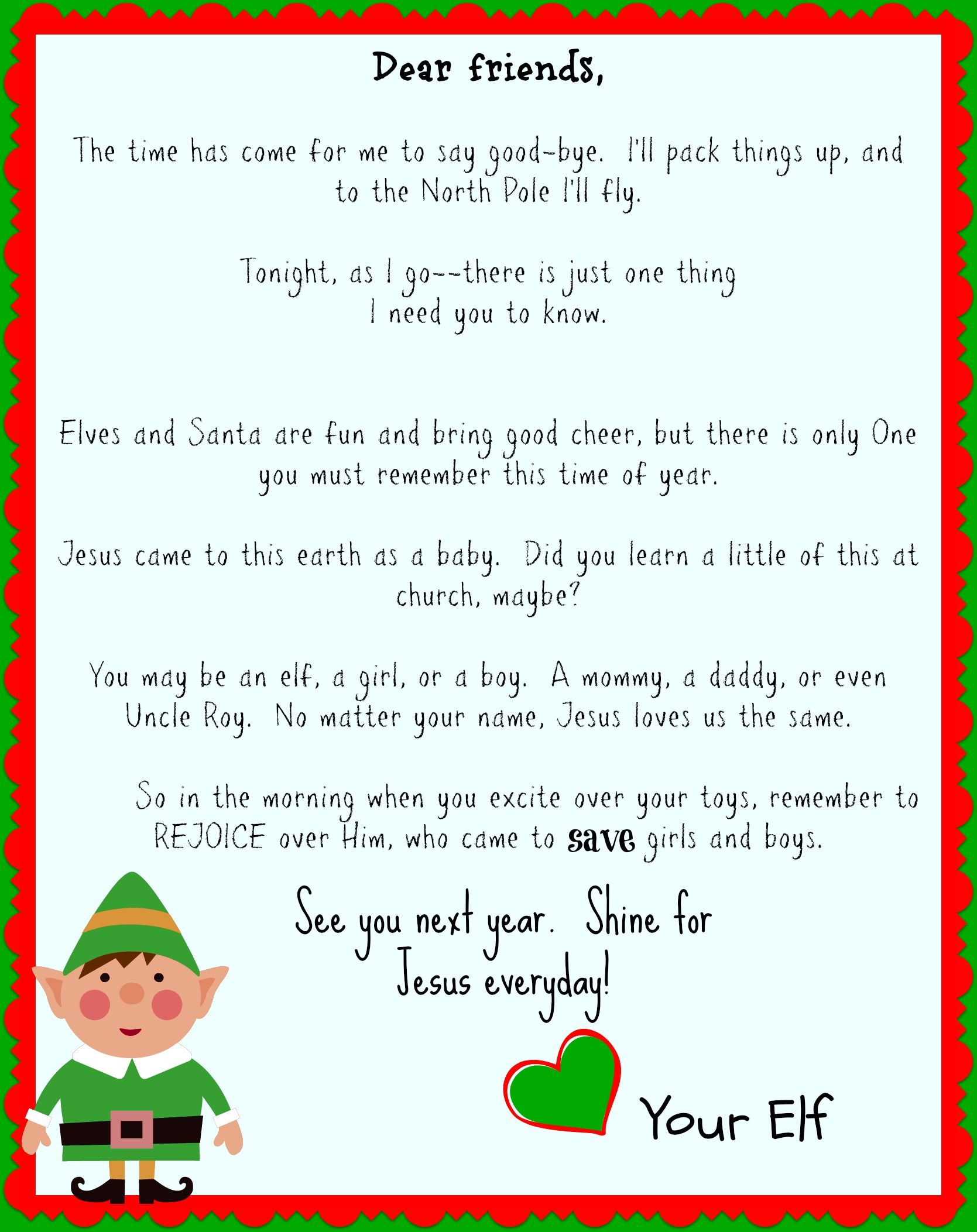 Elf On Shelf Letter Elf Goodbye Letter Elf Letters