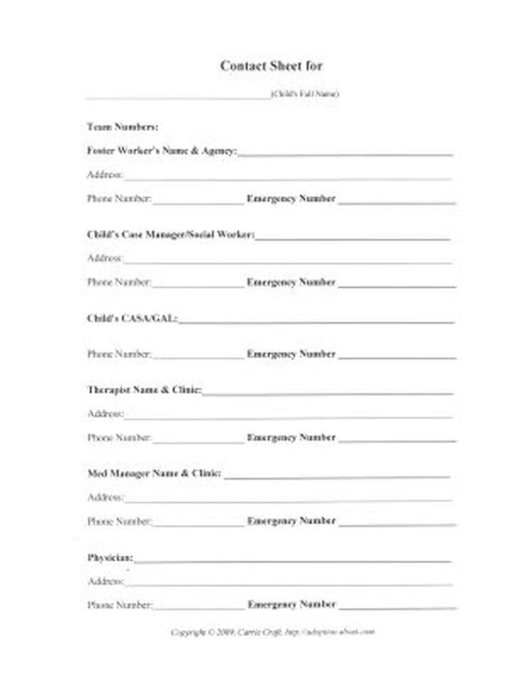 Foster Care Record Keeping Printable Worksheets Foster 