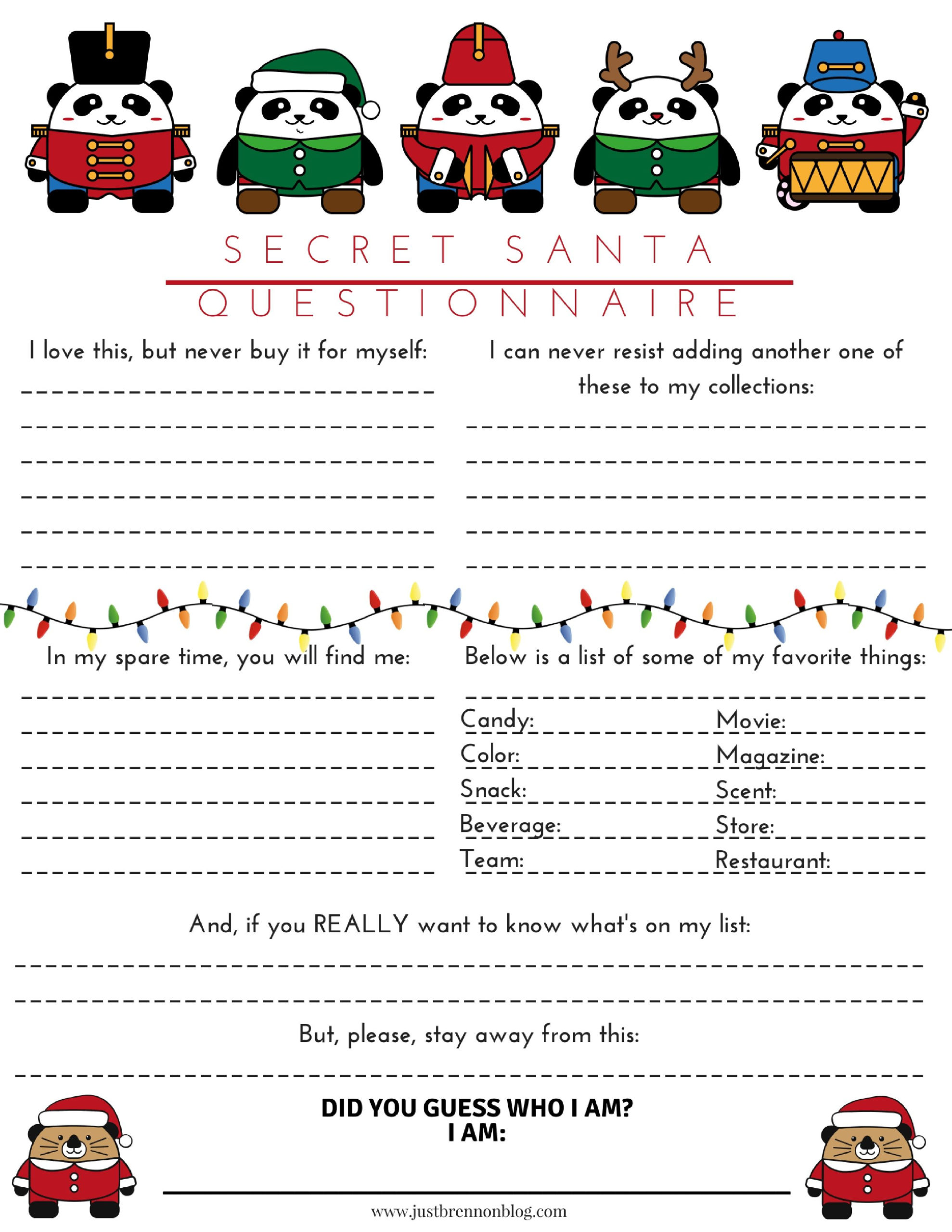 Free Download Secret Santa Questionnaire Secret Santa 