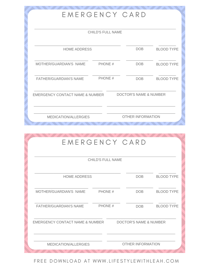 Free Emergency Card Printable For Your Kids Keep These In 