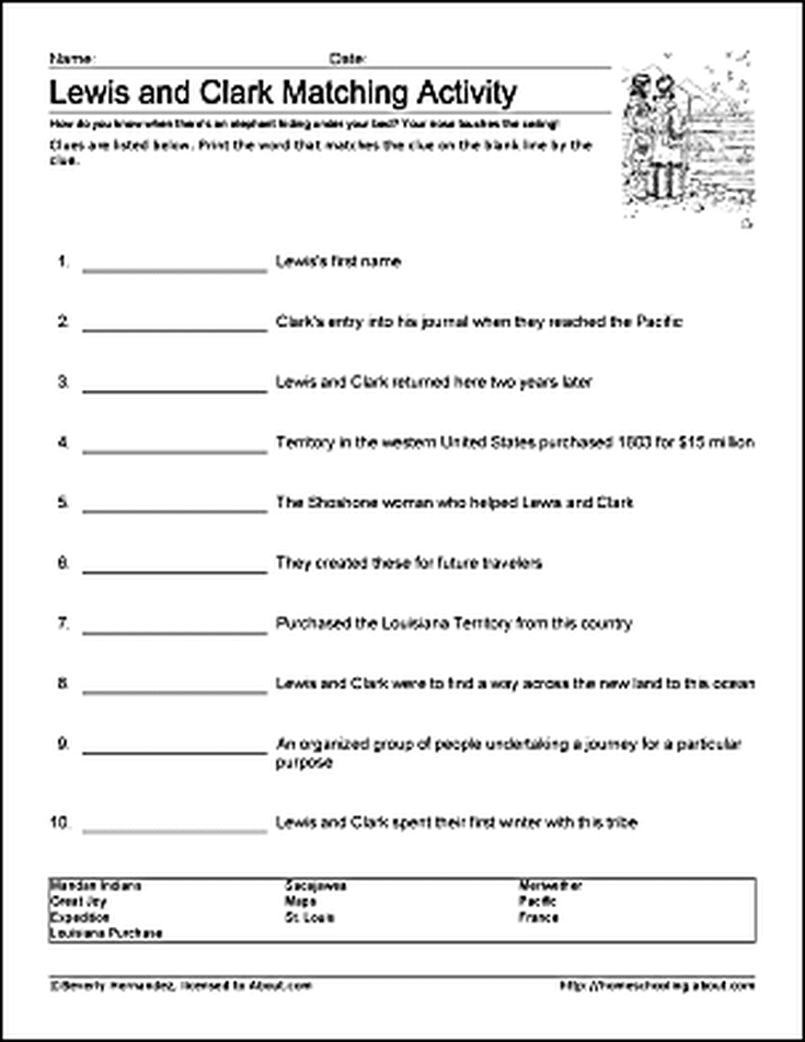 Free Lewis And Clark Printable Worksheets And Coloring 