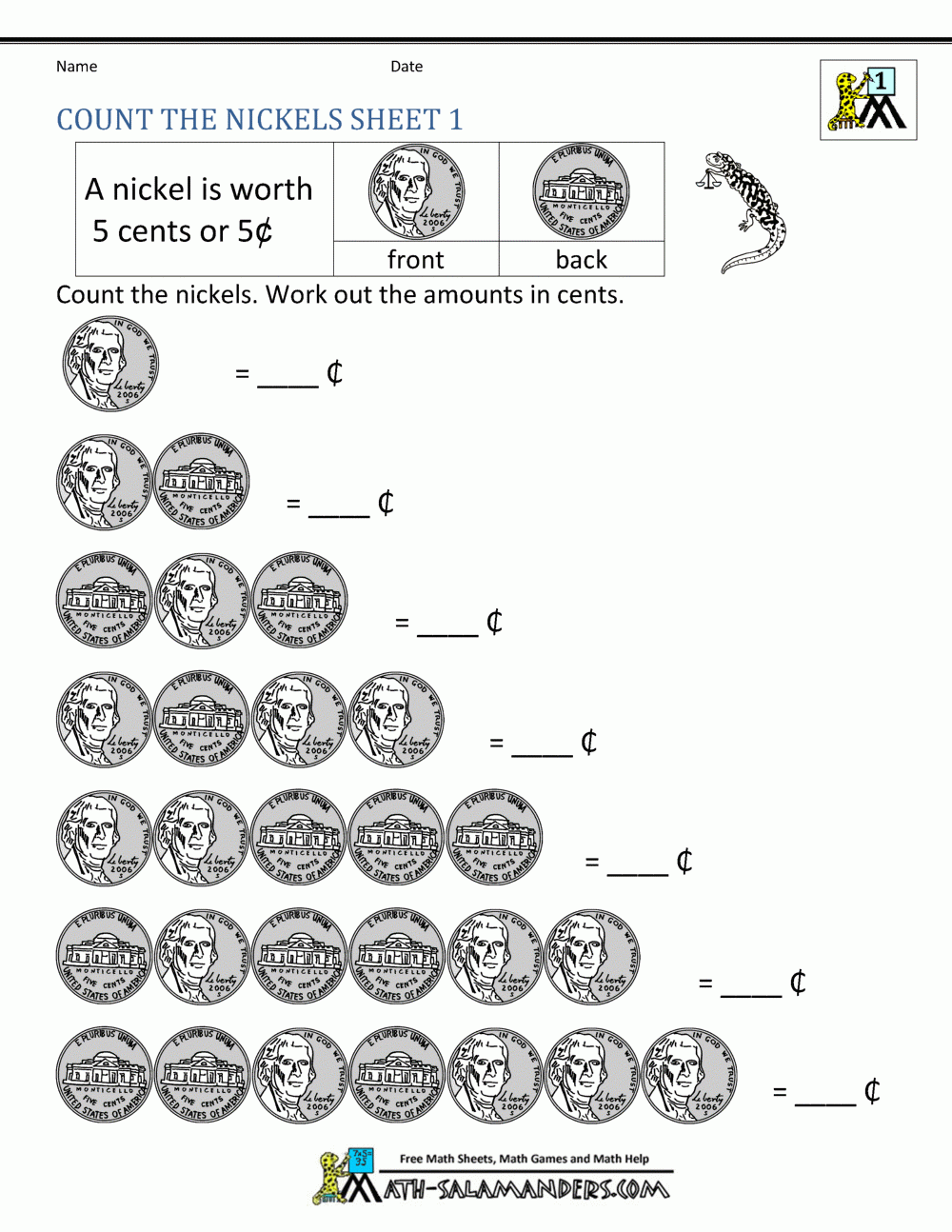 Free Math Money Worksheets 1st Grade