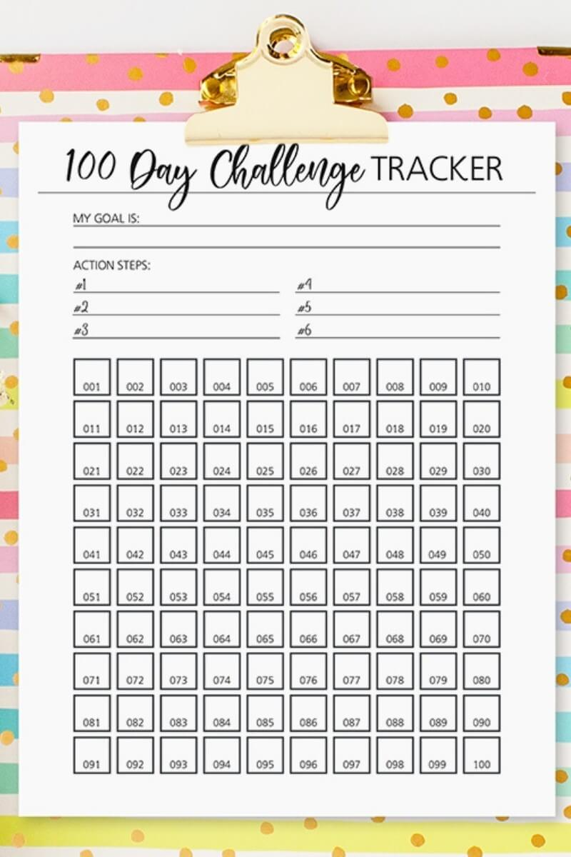 Free Printable 100 Day Challenge Tracker Great For Big 
