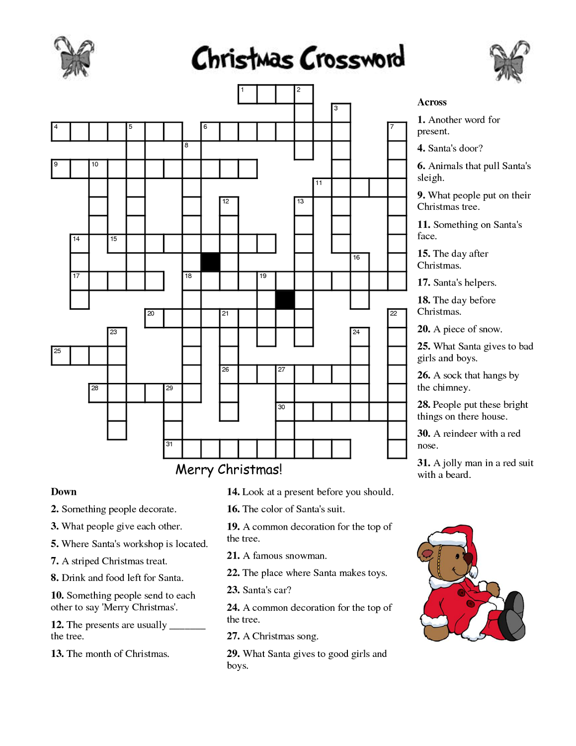 Free Printable Christmas Crossword Puzzles For Adults 