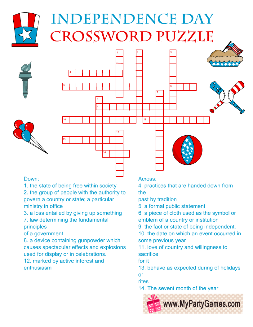 Free Printable Independence Day Crossword Puzzle With 