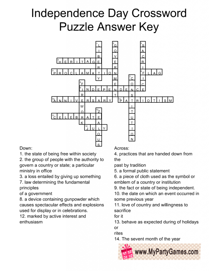 Free Printable Independence Day Crossword Puzzle With 