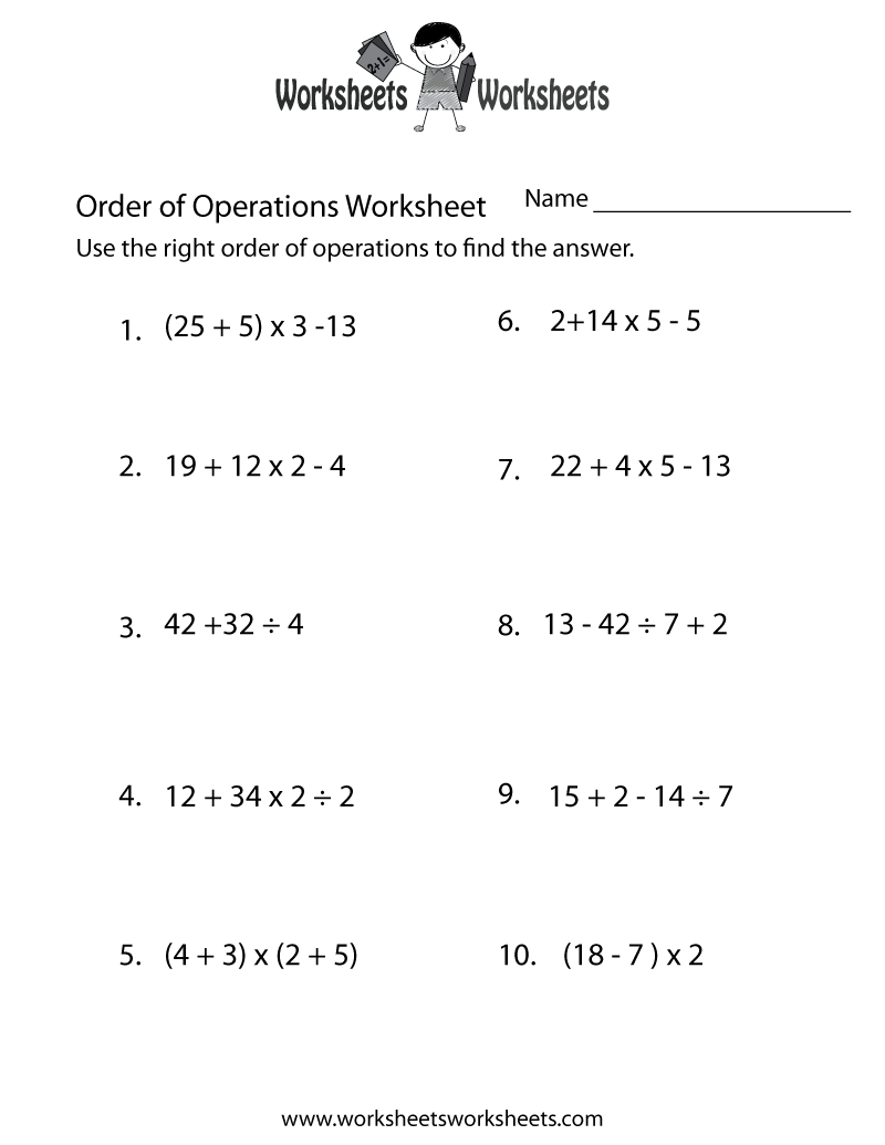 Free Printable Math Worksheets 6Th Grade Order Operations 