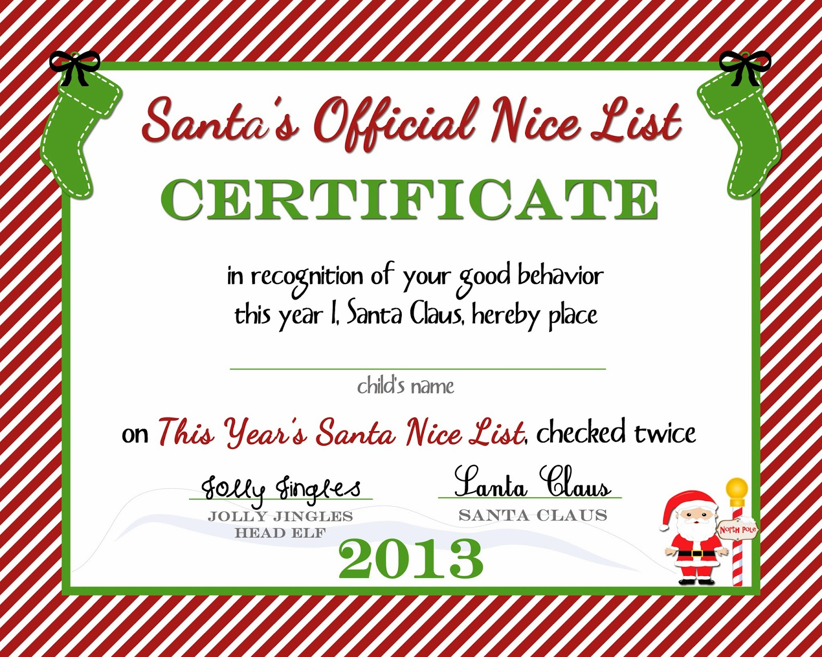  Free Printable Nice List Certificate From The North Pole 