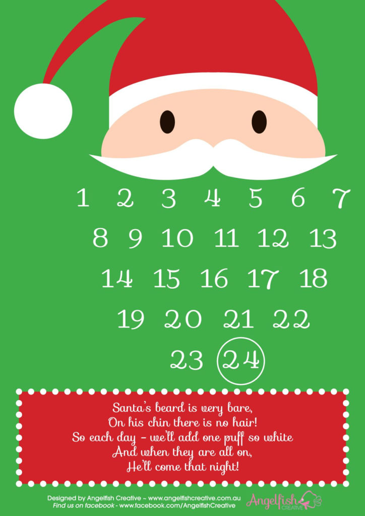 FREE Printable Santa Beard Christmas Countdown Santa