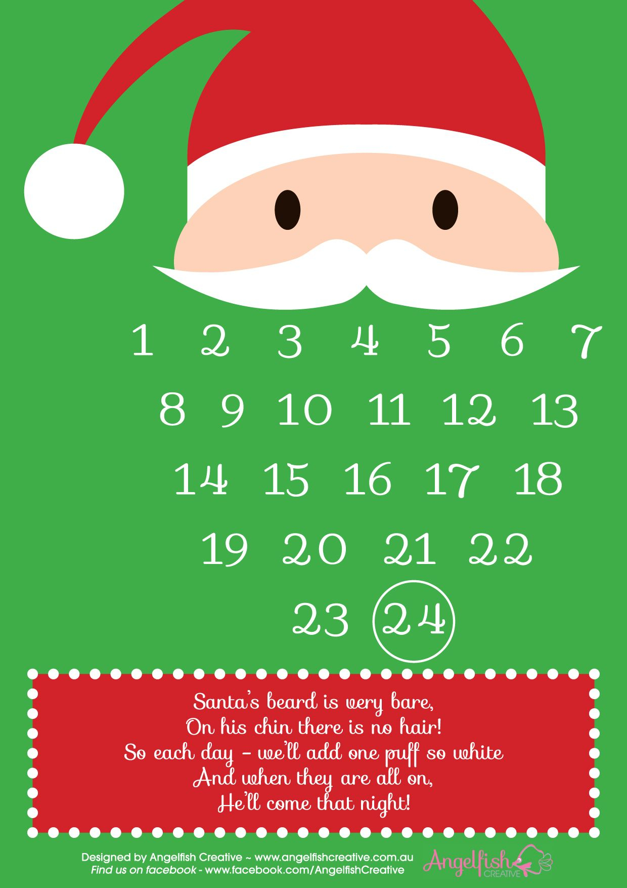 FREE Printable Santa Beard Christmas Countdown Santa 