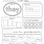 Free Printable Sight Word They Worksheet For Kindergarten
