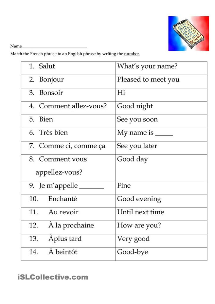 French Greetings Match Basic French Words French