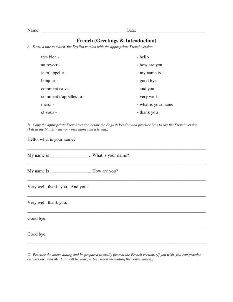 French Printable Worksheets For High School Printable