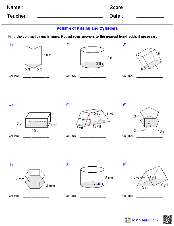 Geometry Worksheets Surface Area Volume Worksheets 