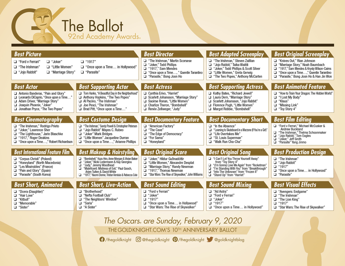 Golden Globes 2025 Printable Ballot Golden Globes 2020 