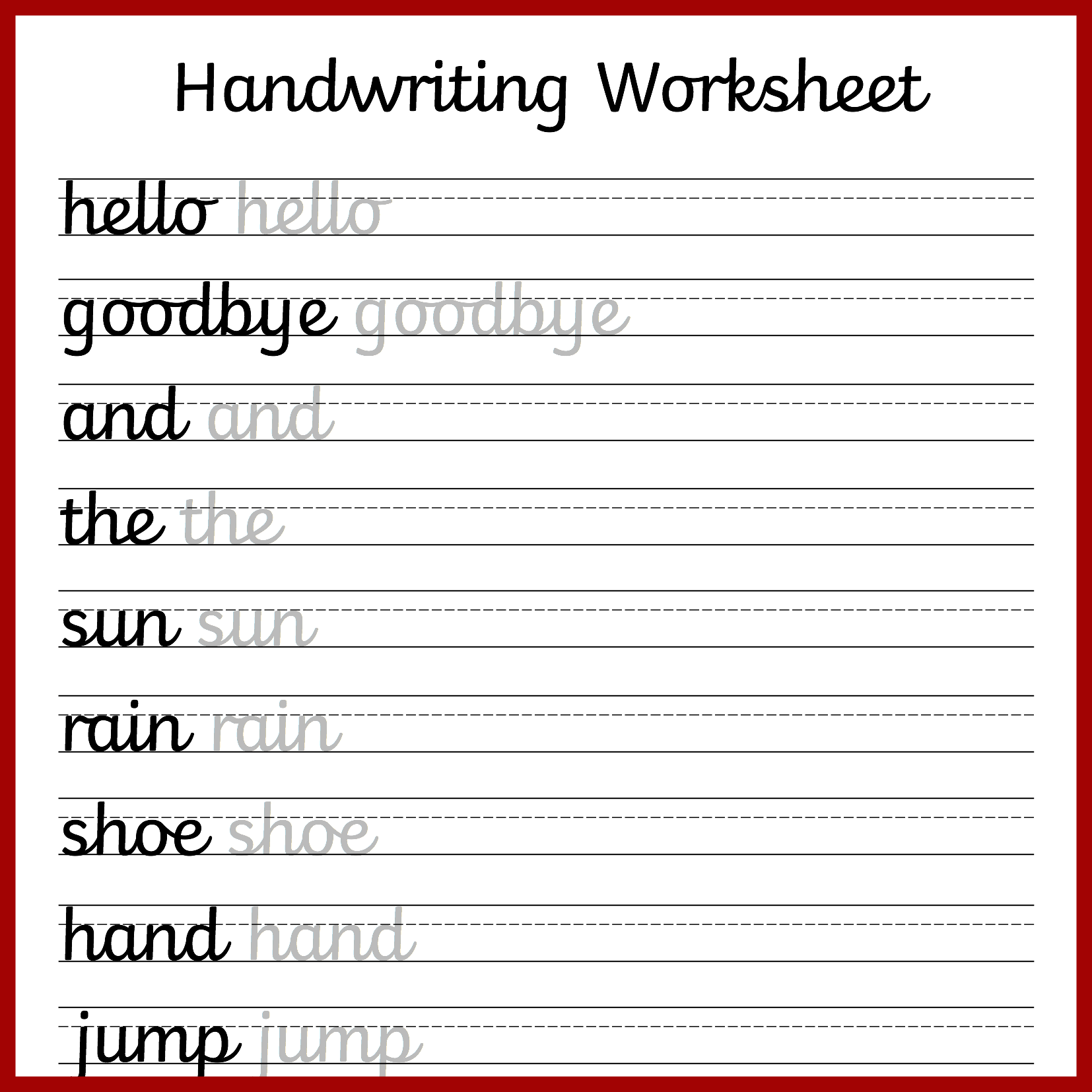 Handwriting Cursive Writing Worksheet Printable 