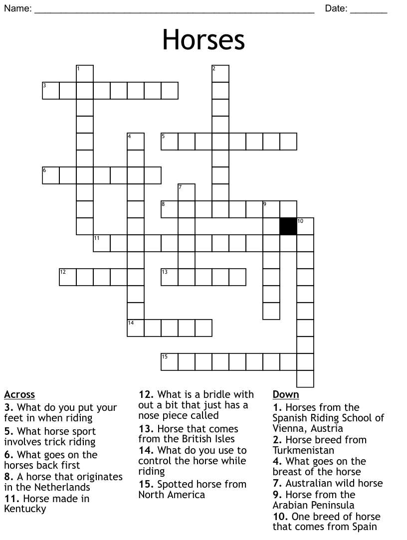 Horse Breed Crossword Puzzle Printable FreePrintableTM com Horse Breed Crossword Puzzle Printable FreePrintableTM com