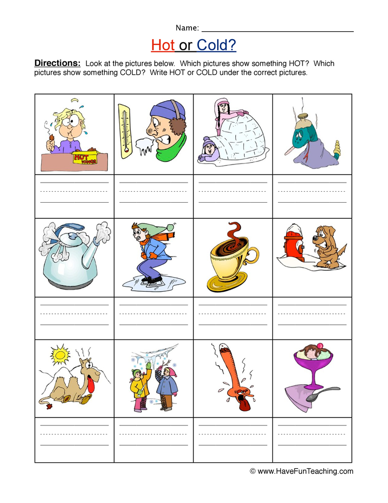 Hot Cold Worksheet 1