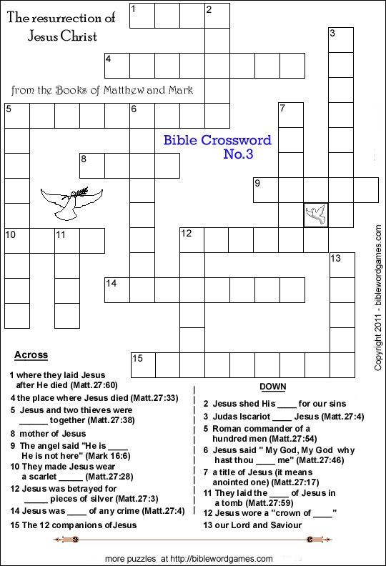 Jesus Resurrection Crossword Worksheet Bible For Kids 