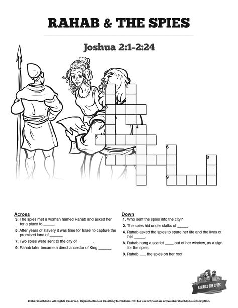 Joshua 2 The Story Of Rahab Sunday School Crossword 