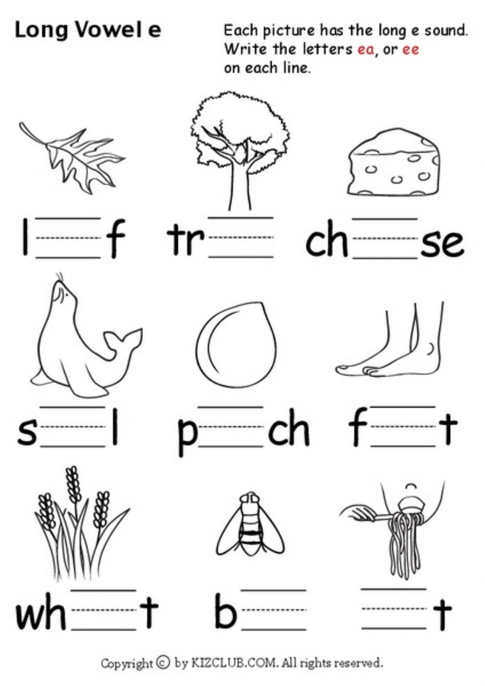 Long E Vowel Sound Worksheet