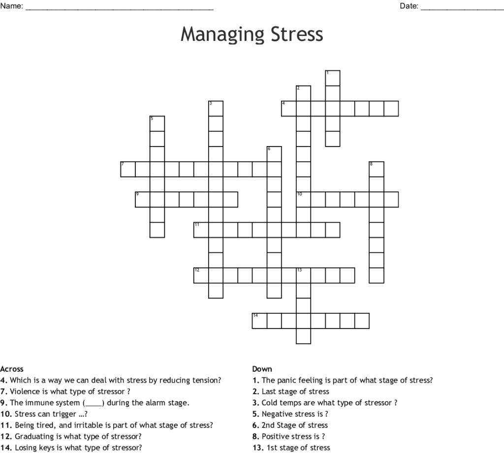 Managing Stress Crossword WordMint
