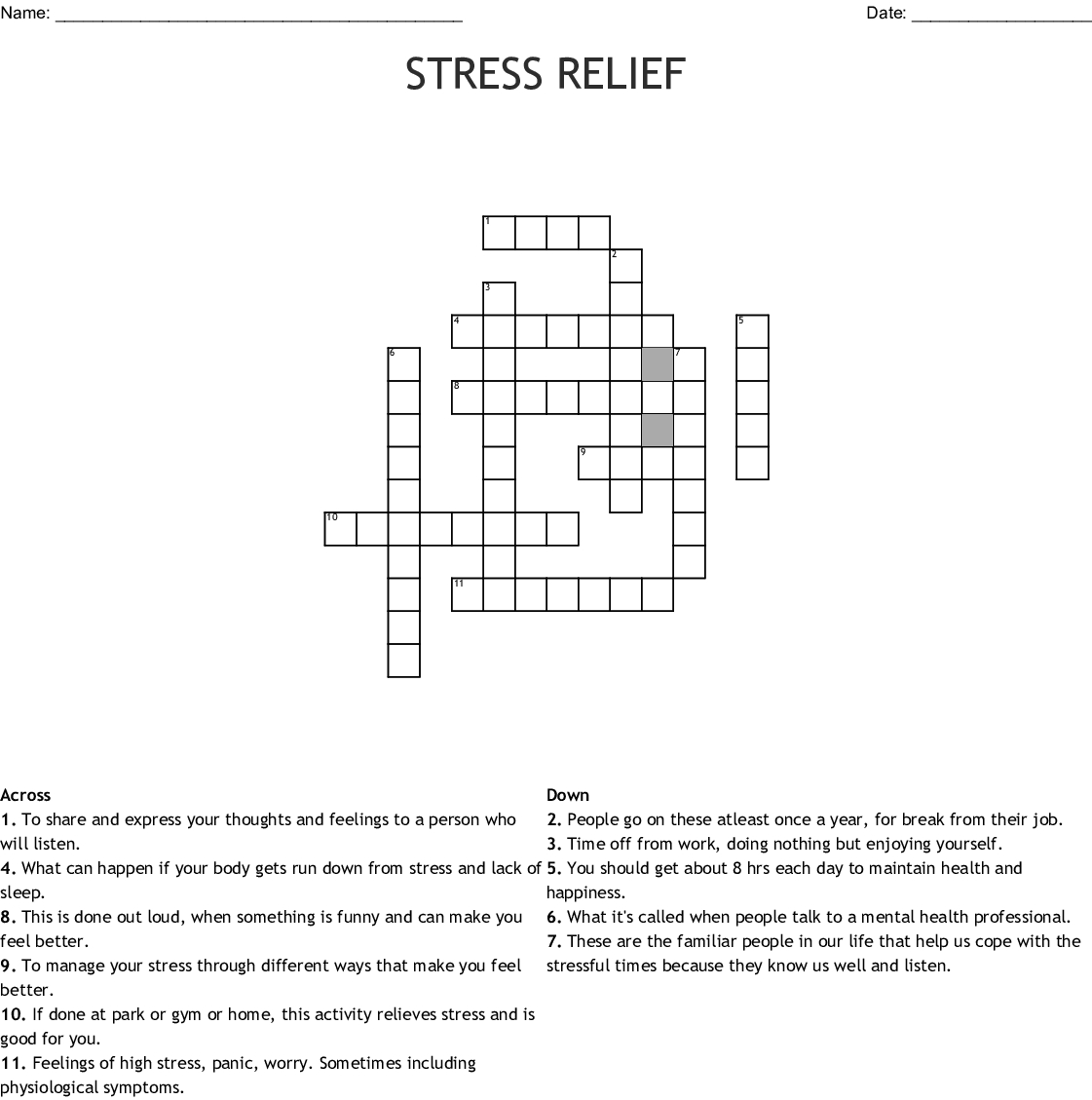 Managing Stress Crossword Wordmint Printable Stress 