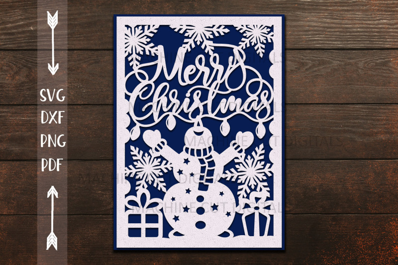 Merry Christmas Card Papercut Svg Laser Cut Cricut 