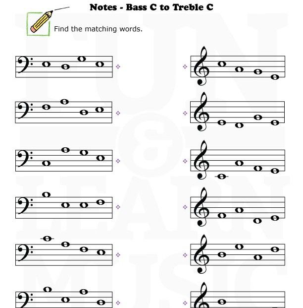 Music Worksheets Notes BassClef TrebleClef BC TC 002 