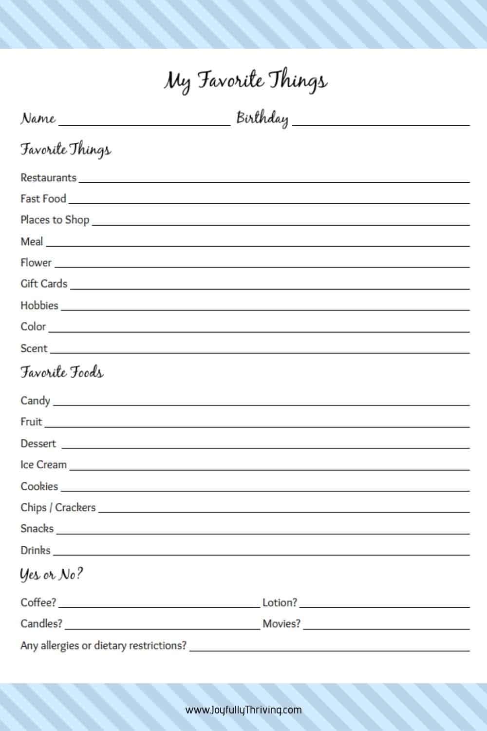 My Favorite Things List Free Printable Gift Ideas For 