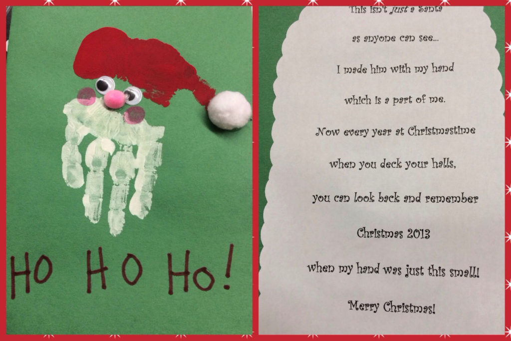 My Version Of The Handprint Santa And Poem On Inside Of
