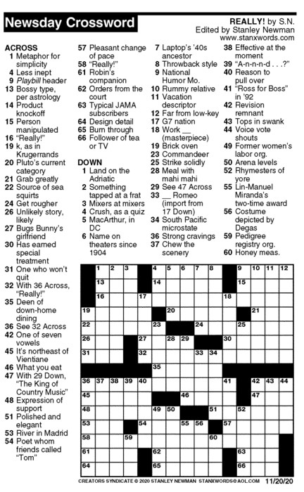 Newsday Crossword Puzzle For Nov 20 2020 By Stanley 
