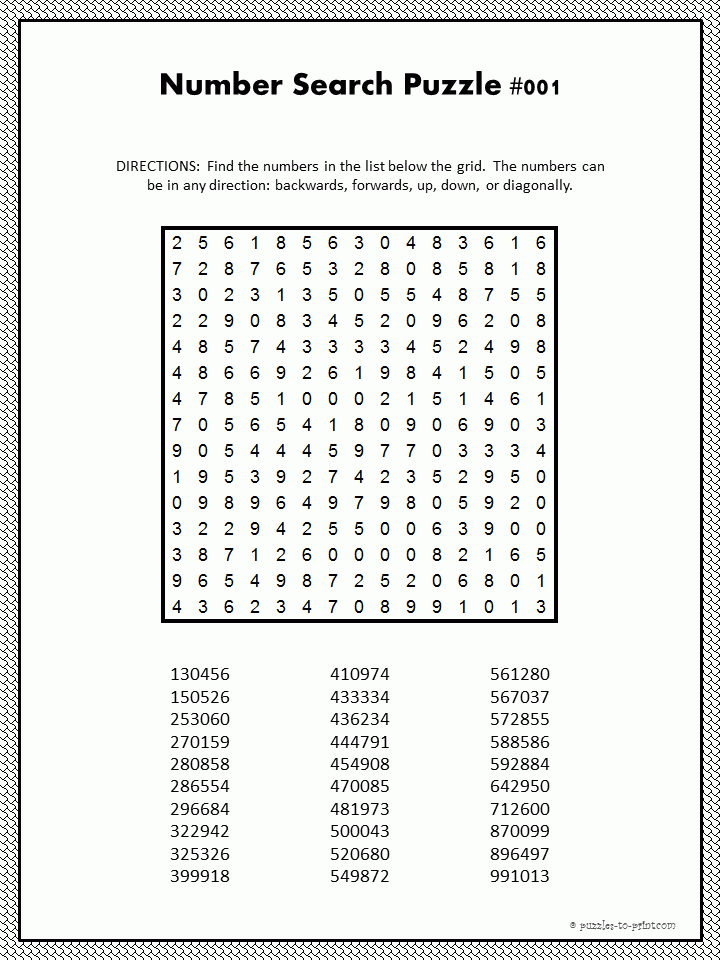 Number Search Puzzles To Print