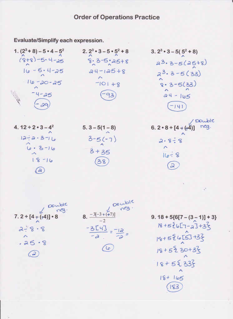 Order Of Operations Questions And Answers