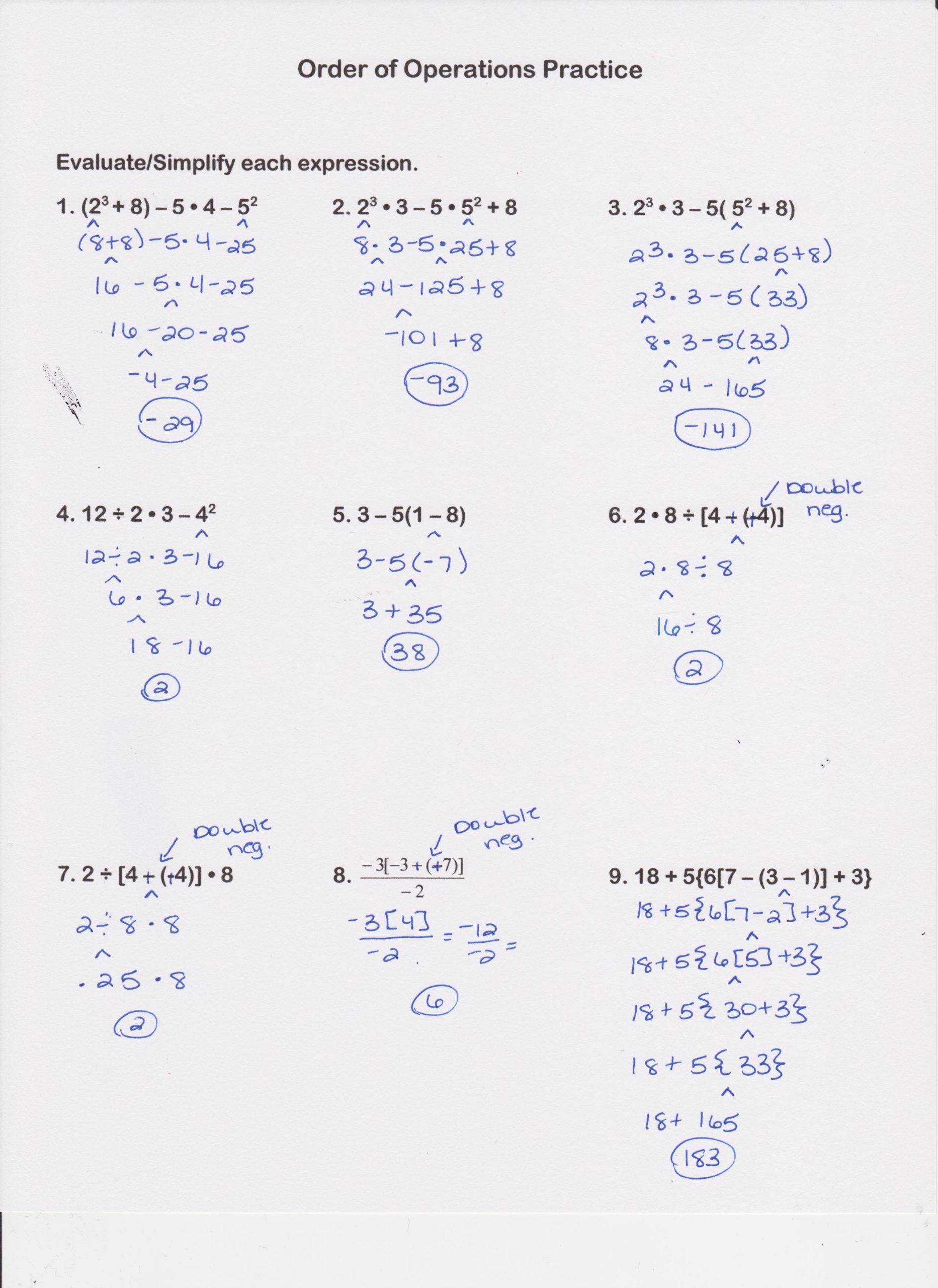 Order Of Operations Questions And Answers 