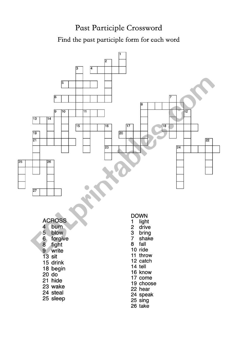 Past Participle Crossword ESL Worksheet By Nika dm