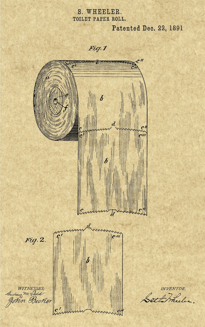 Patent Print 1891 Toilet Paper Roll 4 BGs Reproductions Etsy