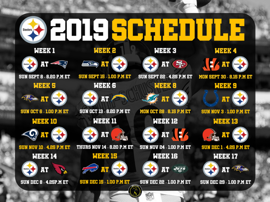 Pittsburgh Steelers 2019 Regular Season Schedule Released